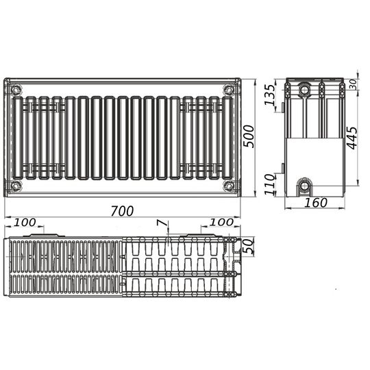 Радіатор сталевий панельний KALITE 33 бок 500x700