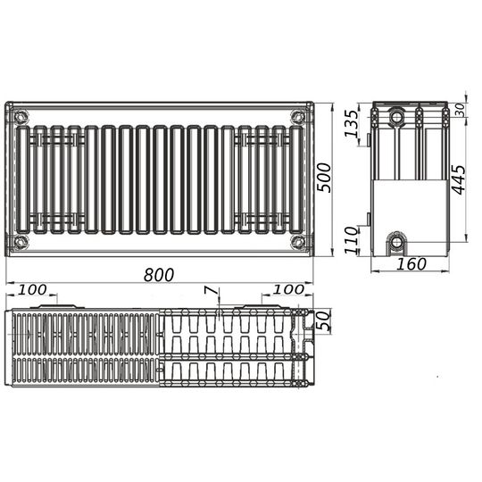 Радіатор сталевий панельний KALITE 33 бок 500x800