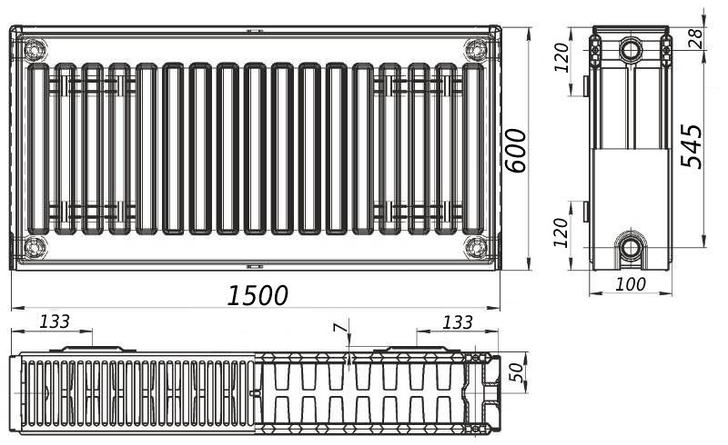 Радіатор сталевий панельний KALITE 22 бок 600х1500