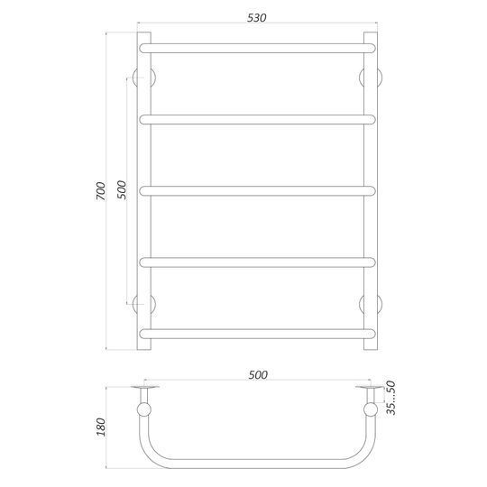 Рушникосушарка UNIO LS W 700-500-5 Драбинка Скоба вода