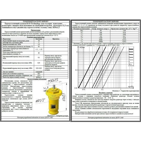 Клапан OUTER під термоголовку М30x1,5 панельного радіатора KALDE 1/2&Prime;ЗР ECO5029 (на трубу)