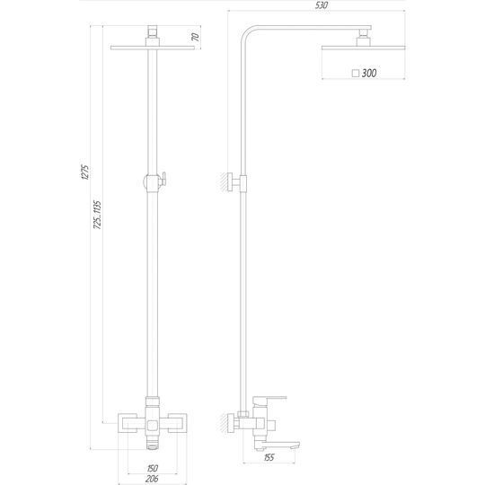 Душова система Globus Lux DS0026-Milano (Лійка Тропік300*300мм НЕРЖ) з виливом латунь Штанга 120см