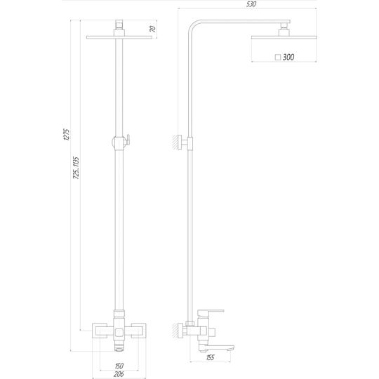 Душова система Globus Lux DS0026-Milano (Лійка Тропік300*300мм НЕРЖ) з виливом латунь Штанга 120см