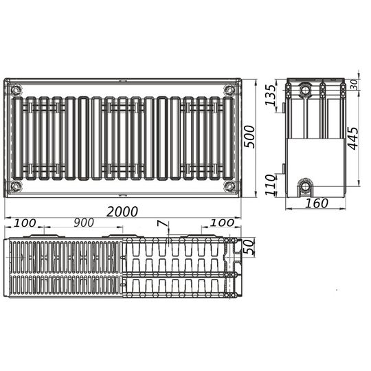 Радіатор сталевий панельний KALITE 33 бок 500х2000
