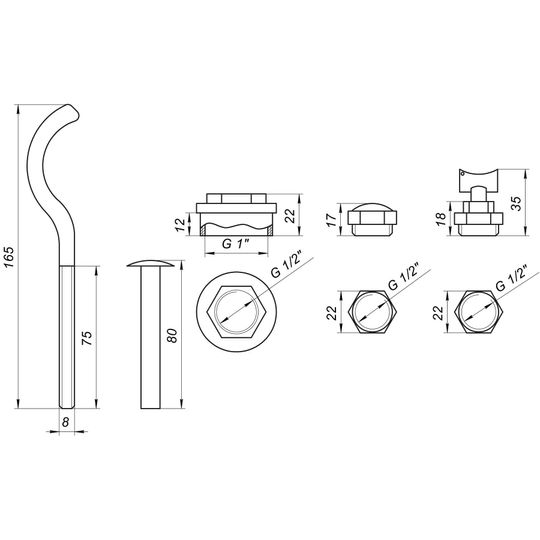 Комплект футорок секційного радіатора CRISTAL NR-2013 1/2″ з 2-кронштейнами (HT 405)