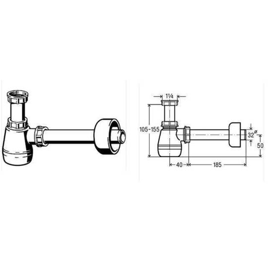 Сифон для біде VIEGA 1 1/4″х1 1/4″ пластик бутил. б/г 120337