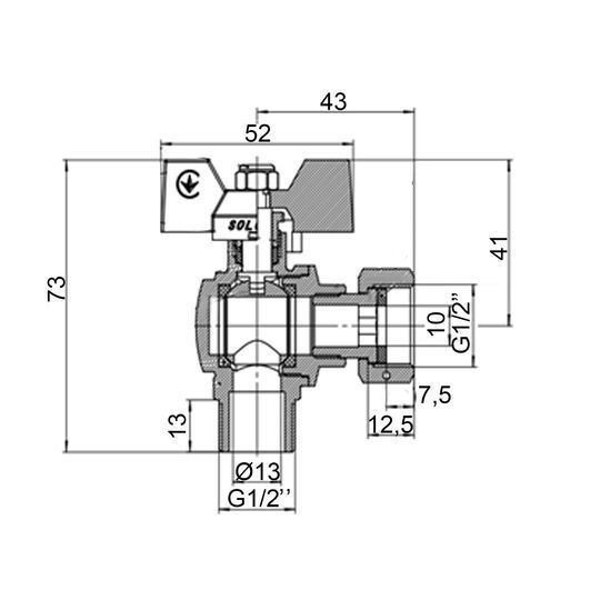 Кран кульовий кутовий з накидною гайкою SOLOMON 1/2&Prime; ЗВ PN40 (V4002-S)