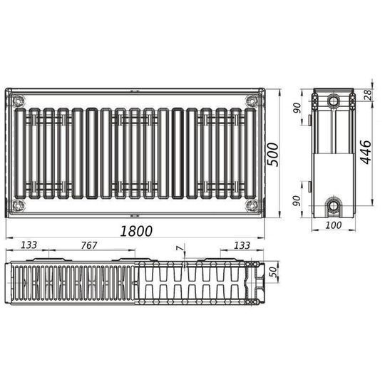Радіатор сталевий панельний QUEEN THERM 22 бок 500х1800