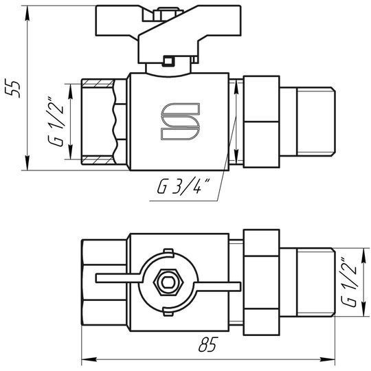 Кран кульовий прямий з американкою SELBA 1/2&Prime; КБ SL1509