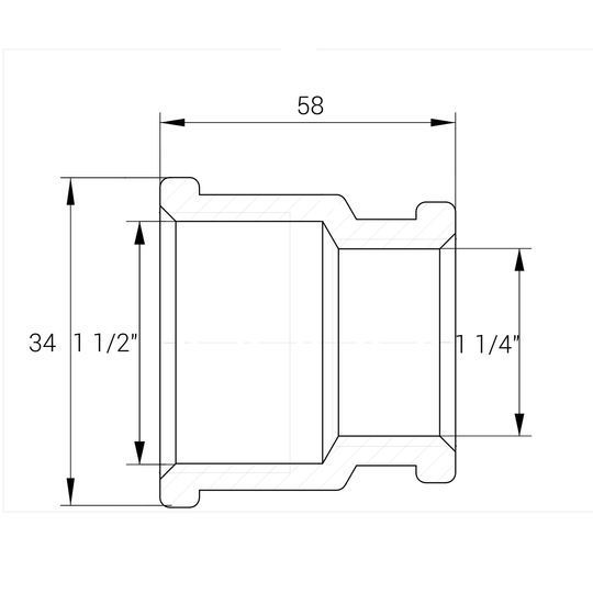 Муфта редукційна 1 1/2"х1 1/4"ВВ нікельована восьмигранна А0338А(нк)