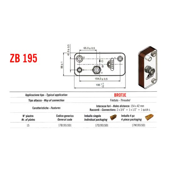 Теплообмінник паяний Zilmet ZB195 15P 17B1951501