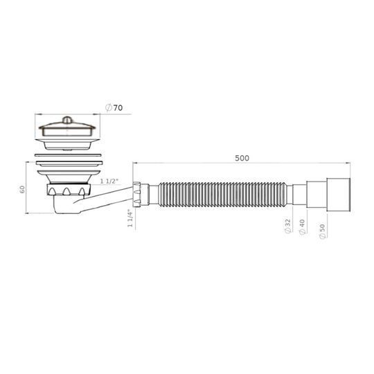 Сифон Waterstal SE 3860 для душ. піддона 1 1/2&Prime; низький з гофрою 32х32/40/50