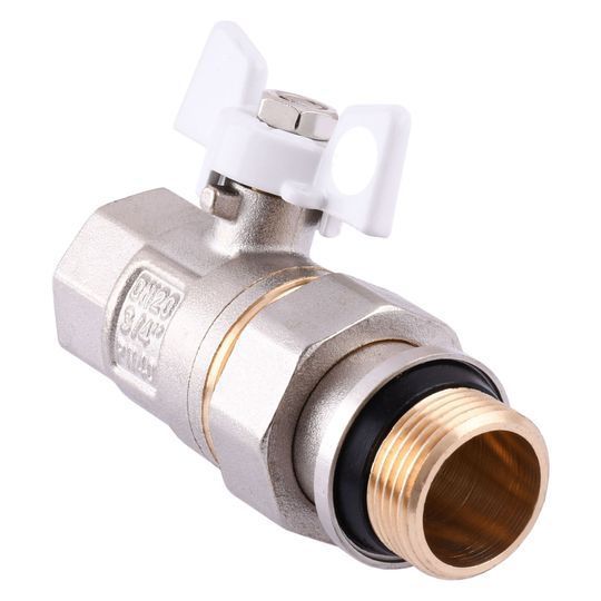 Кран кульовий з американкою Q PROFESSIONAL QP003 PN40 3/4&Prime; антипротікання, Білий метелик