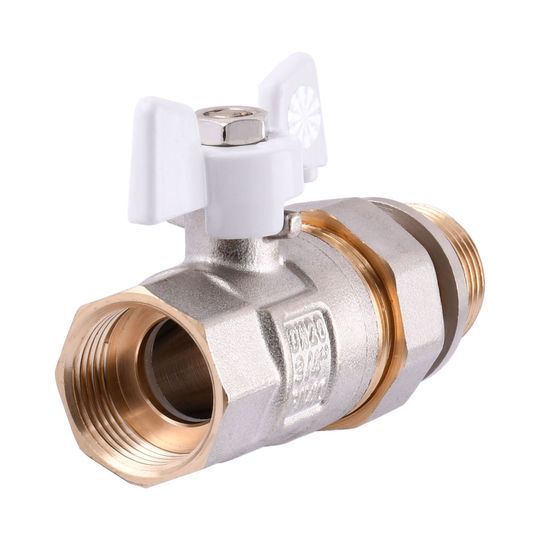 Кран кульовий з американкою Q PROFESSIONAL QP003 PN40 3/4&Prime; антипротікання, Білий метелик