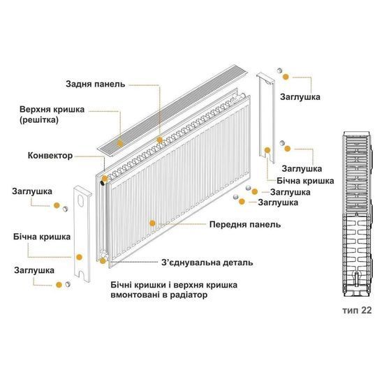 Радіатор сталевий панельний KALDE 22 низ/справа 600х1600 (без OUTER)