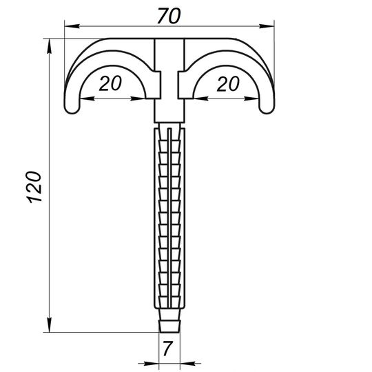 Кріплення-гак забивне подвійне для труби Ø16-20 довжина 120мм чорна CRISTAL (уп.100шт)