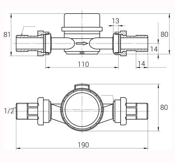 Лічильник холодної води ECOSTAR DN15 1/2&Prime; E-D R160