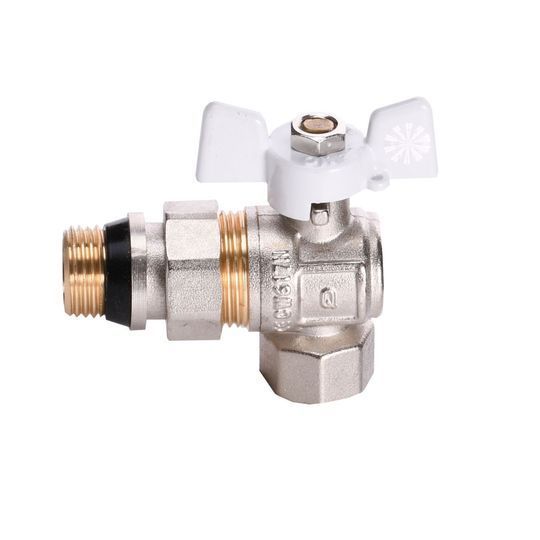Кран кульовий кутовий з американкою Q PROFESSIONAL QP004 PN40 1/2&Prime; антипротікання, Білий метелик