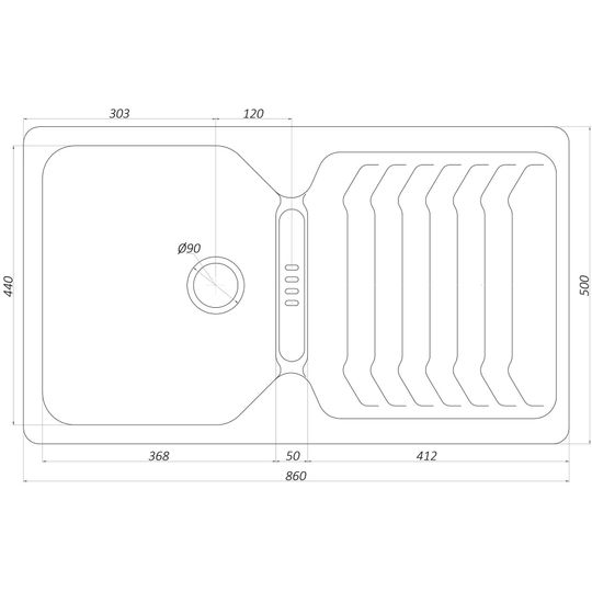 Гранітна мийка Globus Lux BOREN чорний металiк 860х500мм-А0001