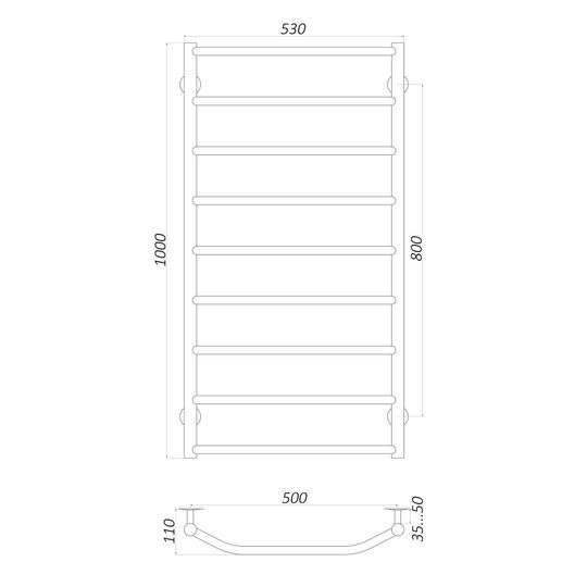 Рушникосушарка UNIO LT W 1000-500-9 Драбинка Трапеція вода