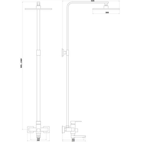 Душова система Globus Lux VAN-DS0026 Milano Лійка Тропік30*30см нерж з виливом латунь-Штанга H=150см