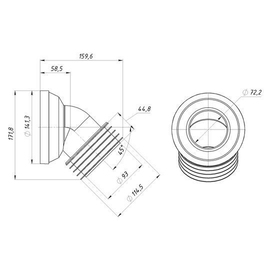Коліно OPTIMUM для унітазу 45 &deg; D115 пластик з ущільненням OPTI 30515/147