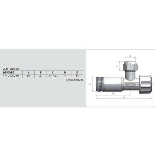 Кран вентильный кутовий ARCO 1/2&Prime;х 3/4(+3/8&Prime;) ZENIT Z0915 REGULA