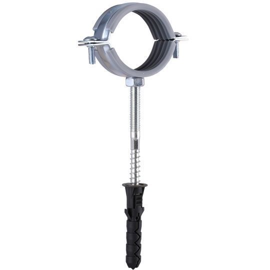 Хомут в зборi CR 1 1/2&Prime; (47-53мм) з гвинтом-шурупом 8*100 та дюбелем в уп., сірий