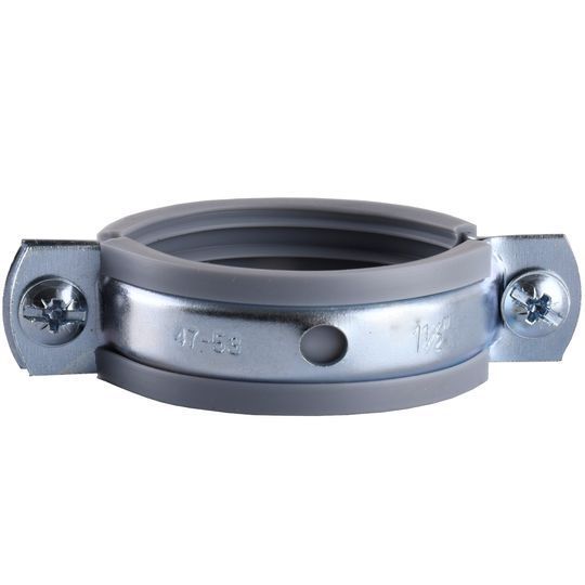 Хомут в зборi CR 1 1/2&Prime; (47-53мм) з гвинтом-шурупом 8*100 та дюбелем в уп., сірий