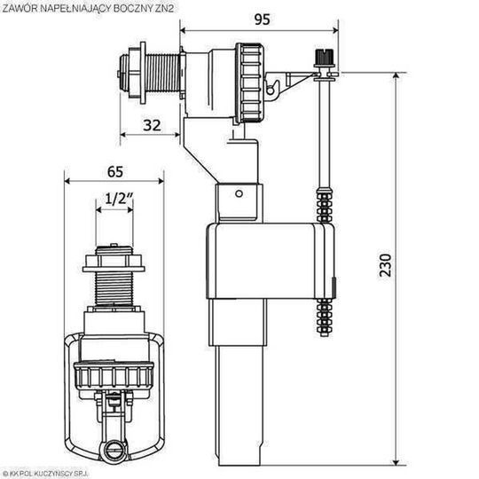 Клапан заповнення K.K.POL ZN2/110- 3/8&Prime; ABS, бок. пластик