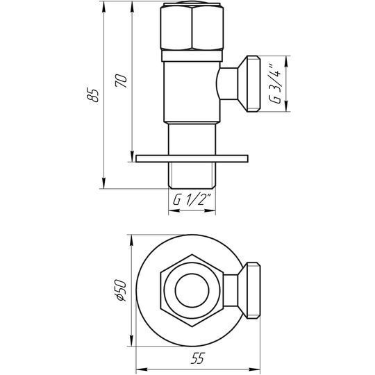 Кран кульовий кутовий Professional 1/2&Prime;х3/4&Prime; NV-QP888
