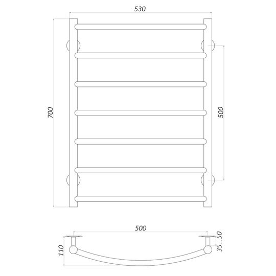 Рушникосушарка UNIO LD W 700-500-7 Драбинка Дуга вода