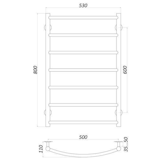 Рушникосушарка UNIO LD W 800-500-7 Драбинка Дуга вода