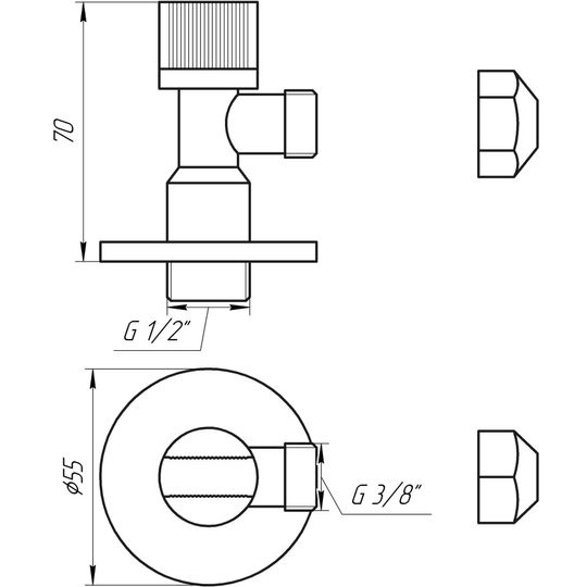 Кран шаровый угловой с цангою SOLOMON 1/2″х3/8″ A7032