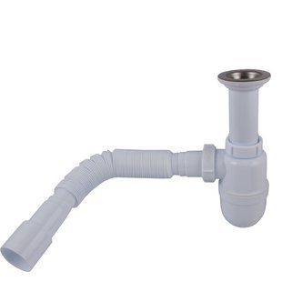 Сифон OPTIMUM 1 1/2&Prime;*40 для умивальника та мийки з литим випуском та гофротрубою 40*40/50 OPTI 11043