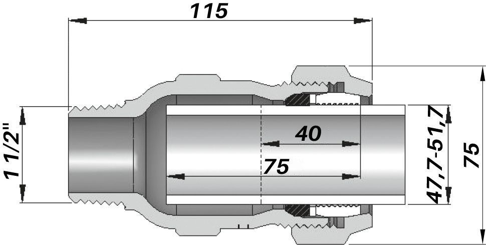 З'єднання пряме зажимне з зовнішньою різьбою DN40(47,7-51,7 мм) х 1 1/2&Prime; AK AGAflex