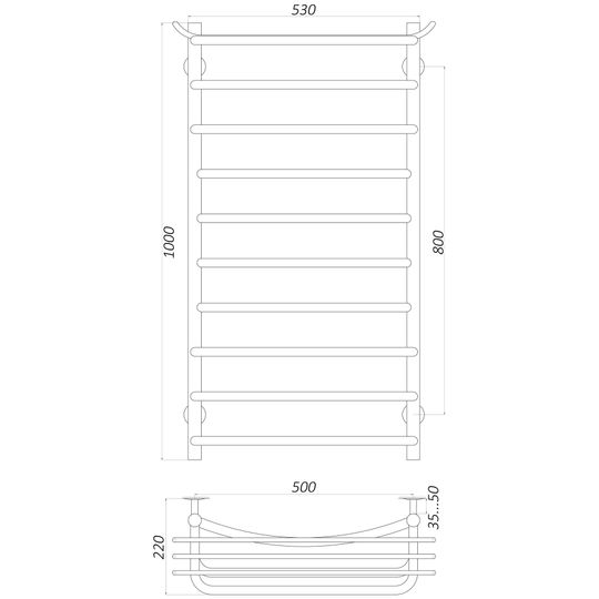 Рушникосушарка UNIO Zp W 1000-500-10 Зета з полицею вода