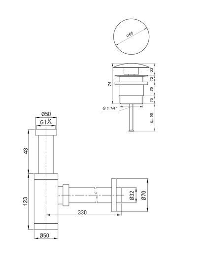 Сифон латунь з донним клапаном Globus Lux GSB-32-125-04BB
