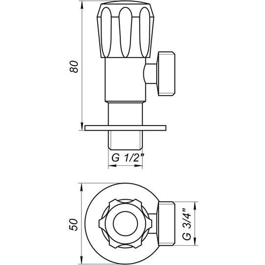 Кран вентильний кутовий Professional 1/2&Prime;X3/4&Prime; NV-QP999