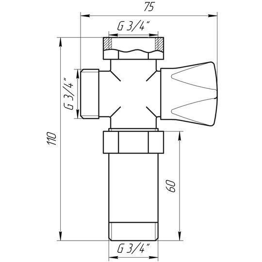 Кран вентильний для пральної машини Q PROFESSIONAL 3/4&Prime;x3/4&Prime;x3/4&Prime; з подовжувачем NV-QP170