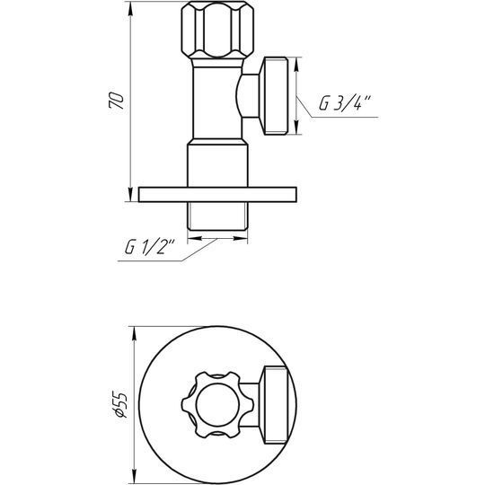 Кран вентильний кутовий SOLOMON 1/2&Prime;х 3/4&Prime; 160403