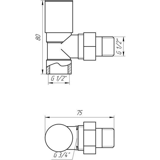 Кран вентильний кутовий з американкою SOLOMON 1/2&Prime; CHROM 1845