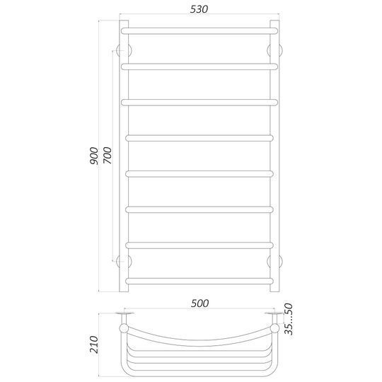 Рушникосушарка UNIO LКD W 900-500-8 Драбинка Каскад Дуга вода