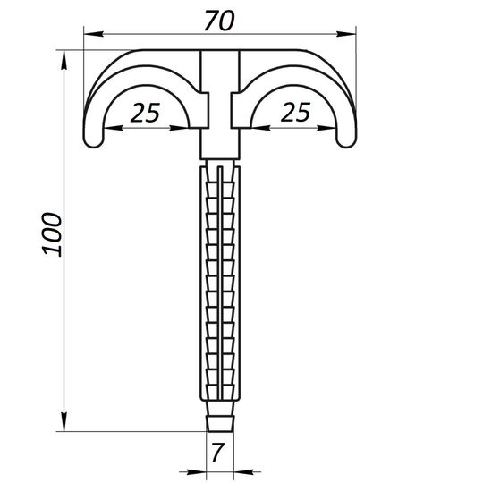 Кріплення-гак забивне подвійне для труби Ø16-25, довжина 100мм, біла (уп.100шт)